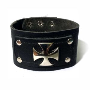 Pulsera de cuero artesanal negra Marsala